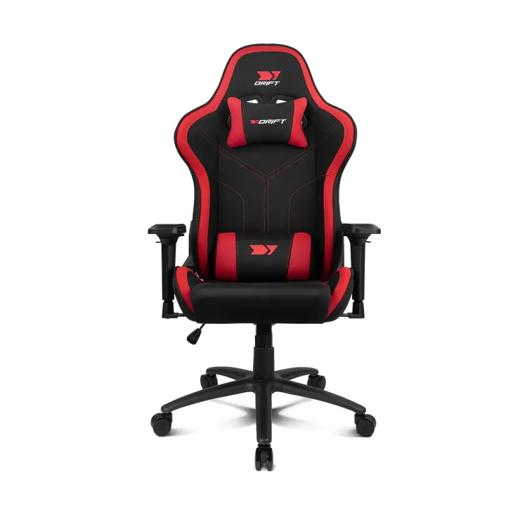 DRIFT GAMING Silla DR110 - Silla Profesional, Tejido Fabric Alta transpriación, reposabrazos 4D, Ruedas silenciosas, Piston Clase 4, inclinación, Cojines Cervical/Lumbar, Negro/Rojo - 1