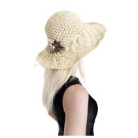 Sombrero Paja Crema Floral Artesanal Sombrero Pamela plegable fácil de guardar y llevar en vacaciones, Gorro Mujer para el Sol, Piscina, Playa, Uso diario Verano Sombrero de ala Ancha Grande Talla única ajustable - details 2