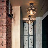Lámpara de techo vintage retro Luz de techo industrial Jaula de diamante de metal con cuerda de cáñamo N Lámpara colgante Lámpara para sala de estar Dormitorio Decorado Hogar - details 3