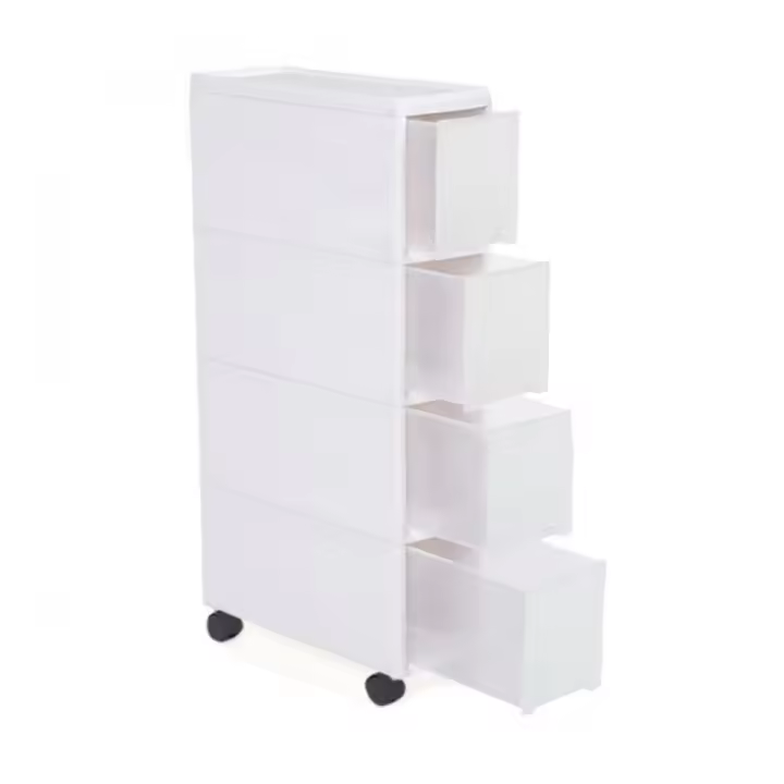 Mediawavestore Carro Estrecho Multiusos Blanco 4 Cajones Ruedas - 1