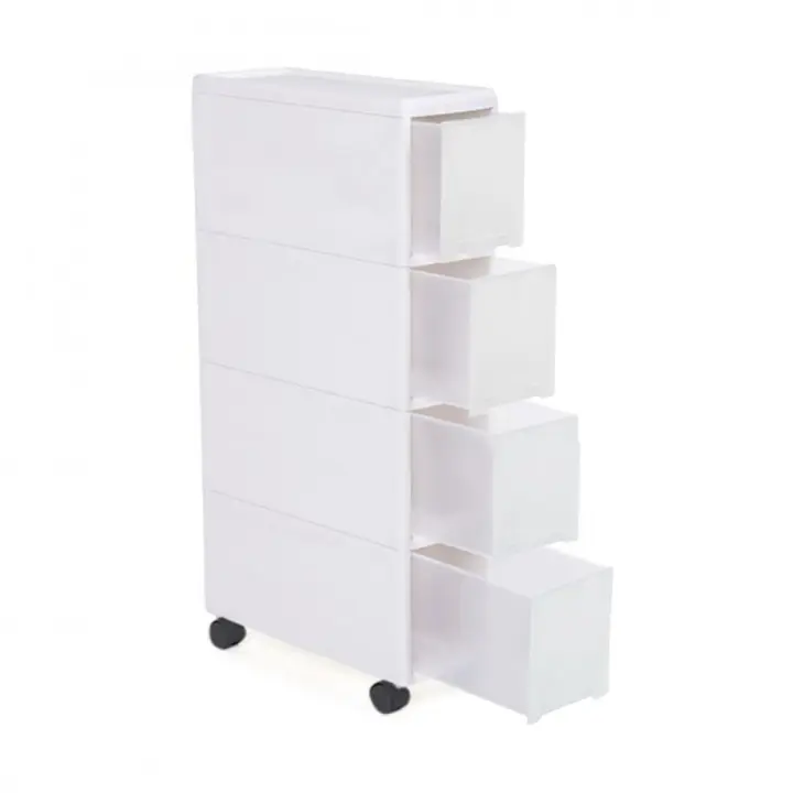 Mediawavestore Carro Estrecho Multiusos Blanco 4 Cajones Ruedas - 1