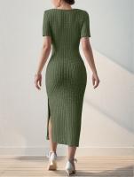 Vestido De Verano Para Mujer Con Cuello Cuadrado Y Falda De Medio Tamaño Vestido Corto Con Abertura Versátil De Poliéster Slim Fit - details 6