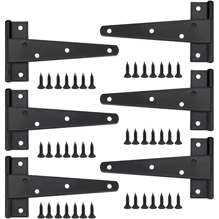 Bisagra de puerta resistente, 6 piezas, bisagra de puerta de 6 pulgadas, bisagra en T negra, bisagra plana de acero inoxidable, bisagras de puerta de hierro, bisagras resistentes para puertas, ventanas, cobertizos de jardín - 1