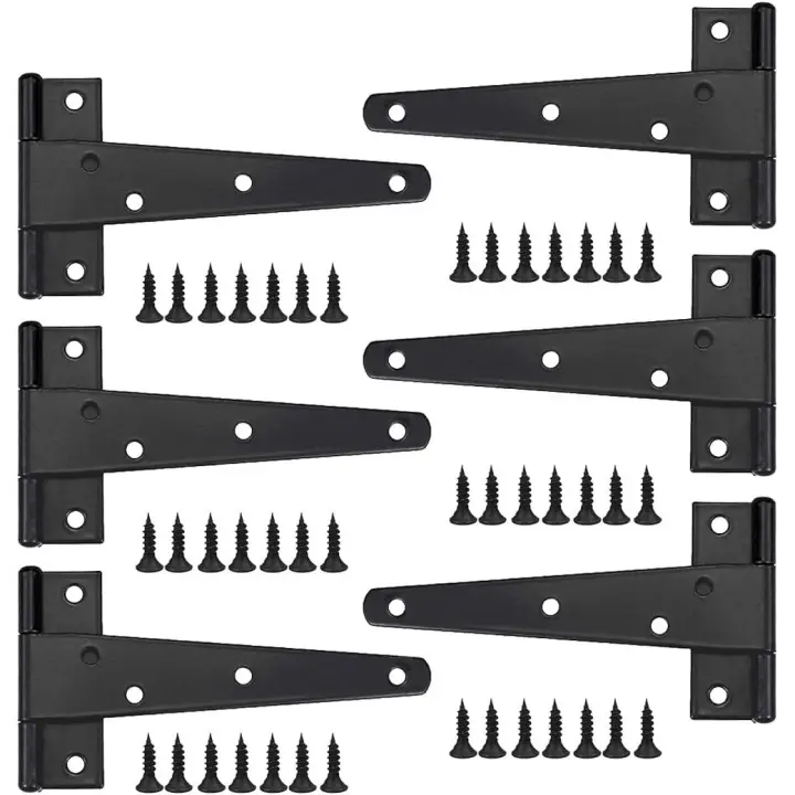 Bisagra de puerta resistente, 6 piezas, bisagra de puerta de 6 pulgadas, bisagra en T negra, bisagra plana de acero inoxidable, bisagras de puerta de hierro, bisagras resistentes para puertas, ventanas, cobertizos de jardín - 1
