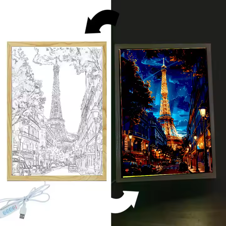 Lámpara De Noche LED En Forma De Luna De París Para Decoración Del Hogar Y Regalos De Navidad Marco De Fotos Con Iluminación De Dibujo De Ciudad Luz Para Mesa Lateral - 1