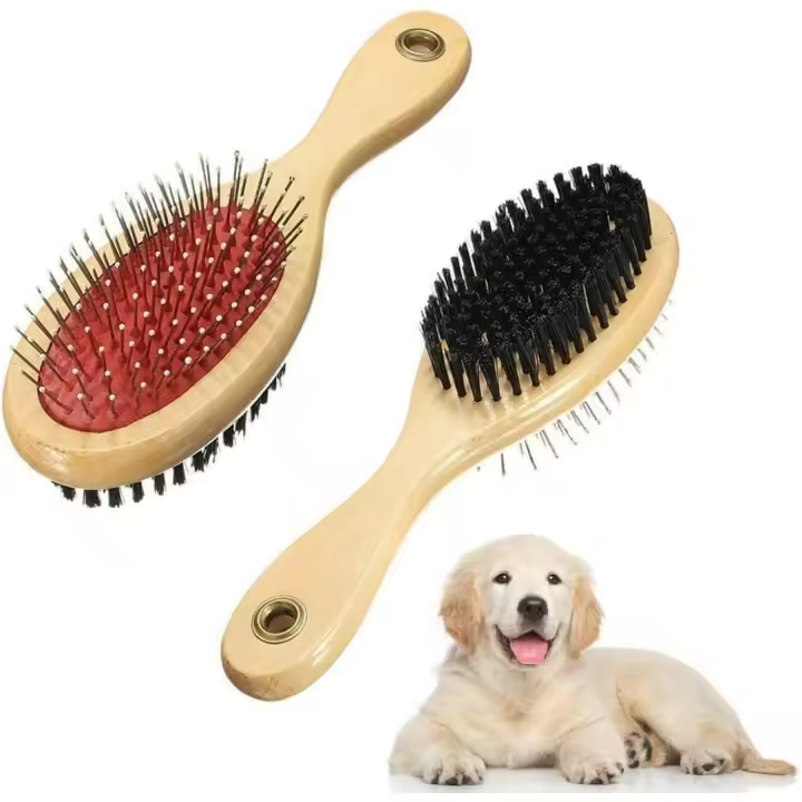 Cepillo de madera de doble cara para perros, paquete de 2, cepillo de aseo para mascotas, cepillo de cerdas suaves y peine para perros. - 1