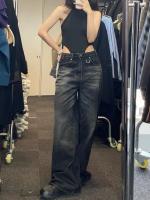 HOUZHOU Jeans Vintage Negros De Pierna Ancha Para Mujer Alta Calle Moda Coreana Pantalones Denim Gruesos Y2k Hip Hop - details 2