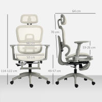 HOMCOM Silla de Oficina Ergonómica de Malla, Silla de Escritorio con Reposabrazos 3D, Reclinable a 135°, Reposacabezas Ajustable, Respaldo Alto, Soporte Lumbar, Reposapiés, Altura Ajustable, Beige - details 2