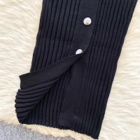 Vestido De Punto Para Mujer REALEFT Otoño Invierno Con Cinturón Cuello Polo De Mano Sola Manga Larga Ajuste Cintura Alta Vestido De Trabajo - details 7