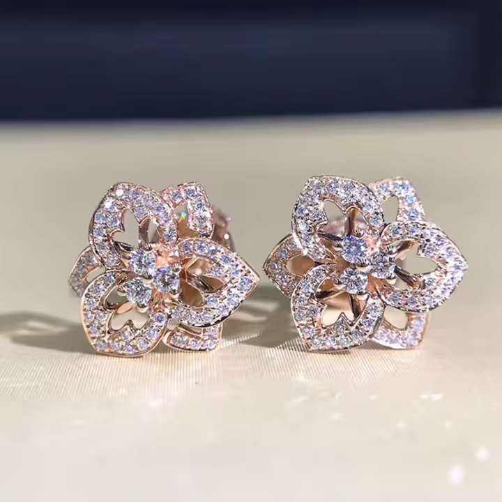 Pendientes De Flor De Lujo Para Mujer Huitan Con Cristal Cubic Zirconia Inlaid Accesorios Estilizados Para Fiesta Joyería De Uso Diario - 1