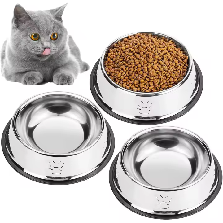 3PCS Cat Bowl, Tazón de fuente de acero inoxidable para gatos y perros Bowl Pet Supplies (parte inferior: 15cm. Tazón Boca: 11cm - 1