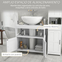kleankin Mueble para Debajo del Lavabo con 2 Puertas y Estante Abierto Mueble Lavabo con Pie Moderno Carga 30 kg 60x30x60 cm Blanco - details 1