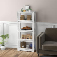HOMCOM Vitrina de Coleccionista de 4 Niveles Armario Auxiliar con Puertas Abatibles de Acrílico Anti-vuelco Vitrina para Estudio Dormitorio Oficina 59x30x139 cm Blanco - details 1