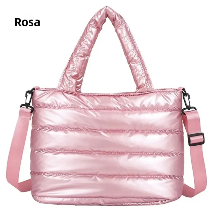 Bolso De Hombro De Nylon Puffer Para Mujer Invierno Bolso De Mano Chic Cuadrado Suave Cierre De Cremallera Estilo Versátil - 1