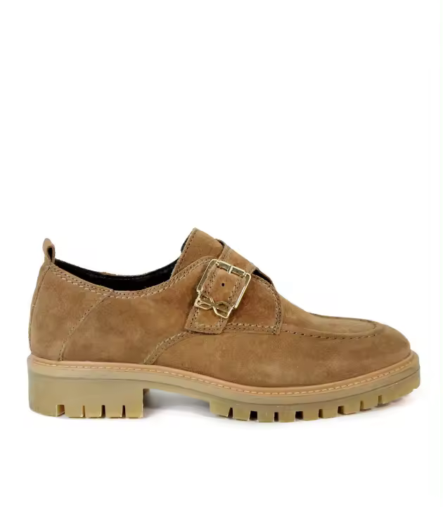 MOCASÍN COMODO MUJER CON HEBILLAS DE SERRAJE CAMEL VEXED CATALEYA - 1