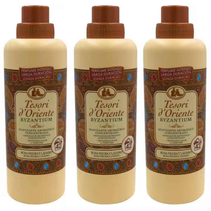Pack de 3 Suavizantes Tesori d'Oriente Byzantium – Suavizante Aromático Concentrado Rosa Negra y Ládano, 760ml. Fragancia Intensa y Duradera con una Combinación Única que Envuelve tus Tejidos en Elegancia y Exclusividad aromatica ARABE PARA TU HOGAR - 1