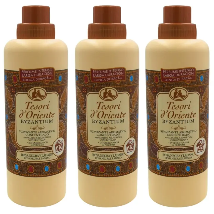 Pack de 3 Suavizantes Tesori d'Oriente Byzantium – Suavizante Aromático Concentrado Rosa Negra y Ládano, 760ml. Fragancia Intensa y Duradera con una Combinación Única que Envuelve tus Tejidos en Elegancia y Exclusividad aromatica ARABE PARA TU HOGAR - 1