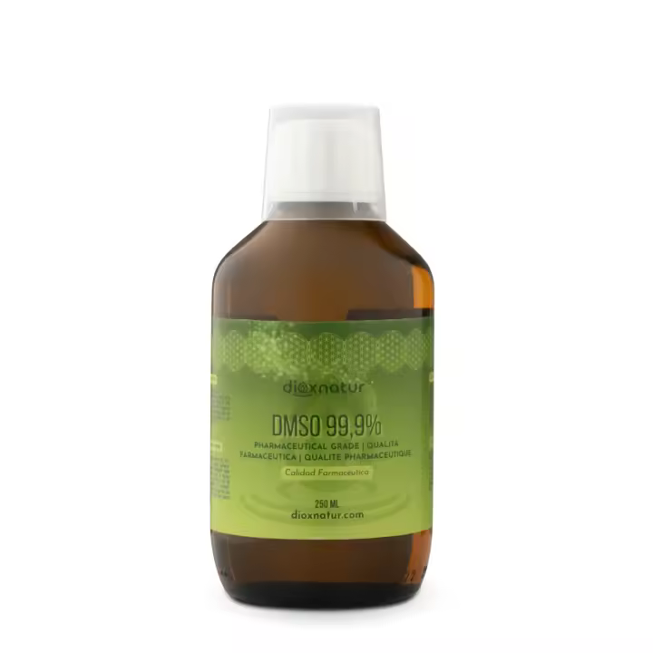 Dioxnatur DMSO 99,9% 250ml Dimetilsulfóxido Grado Farmacéutico - Botella + Spray Vaporizador cristal ámbar - 1