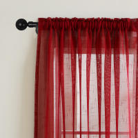Cortina Sutil Roja Vibrante Para Decoración De Hogar Oficina Sala De Estar Y Dormitorio Con Bolso De Percha Moderna Translúcida - details 4