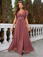 Vestido Elegante De Tela De Encaje Con Cinturón UNITHORSE Para Fiesta De Graduación Comida Elegante Boda Vestido De Noche Para Mujer - details 3