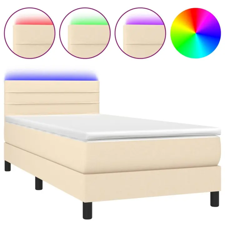 vidaXL Cama box spring colchón y luces LED tela crema 100x200 cm - 1