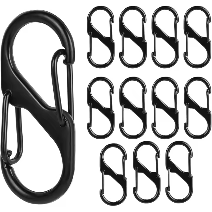 S Carabiner Keyring Clip, 12PCS Small Dual Spring Opening Keychain Clip, Carabiner S Ring Clip Hook (Black) - 1