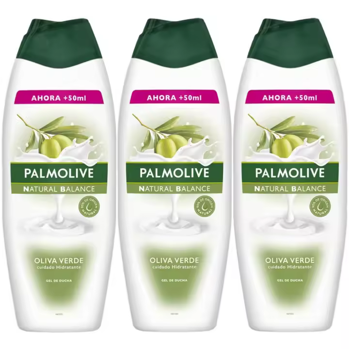 Palmolive Gel de Baño en Crema Natural Balance Oliva Verde cuidado Hidratante, Botella 550+50 ml, Pack 3 uds - Gel de ducha cremoso, agradable fragancia, ayuda a mantener la hidratación natural de la piel, 600 ml. - 1
