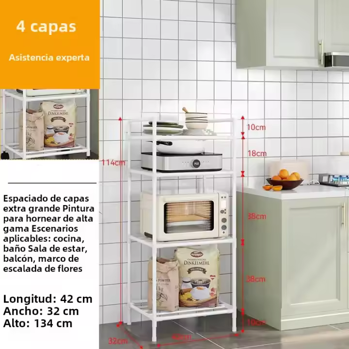 Estante De Cocina Multicapa With RuedasMontage Fácil Soporte De Cocina Sin Perforar Estante De Almacenaje Para Microondas - 1