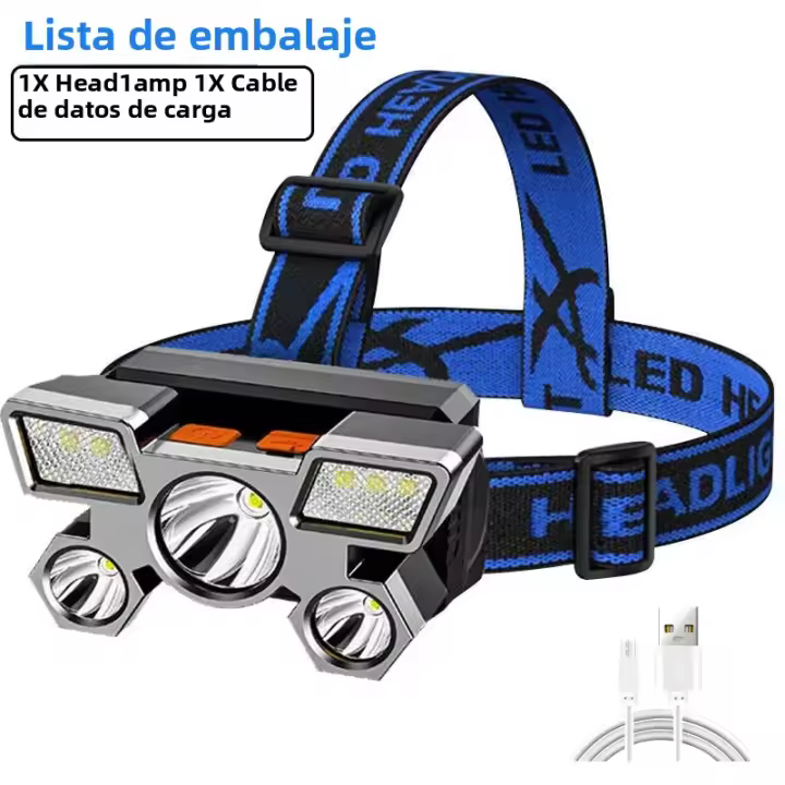 Linterna Frontal LED De Alta Brillo 5LED Para Exteriores Y Pesca Recargable Por USB Lámpara Minera Portátil Con Fuente De Luz Potente - 1