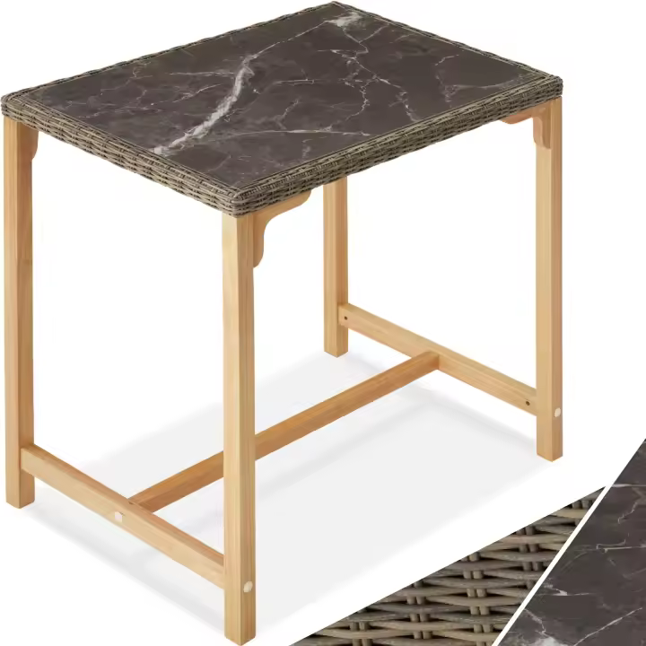 Tectake - Mesa de bar de ratán Kutina 96 x 65 x 100 cm  Elegante mesa de bar de ratán sintético para exterior  Tablero extraíble de porcelanato gres marmolado  Fino trenzado de ratán sintético de calidad con protección UVA - 1