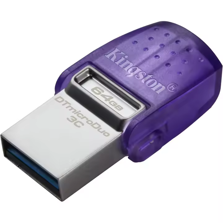 Kingston DataTraveler microDuo 3C Unidad Mini Pincho Pendrive Flash Memoria USB 64GB / 128GB / 256GB USBGen 3, USB 3.2 USB-C OTG, Type-C y Type-A, Morado - 1