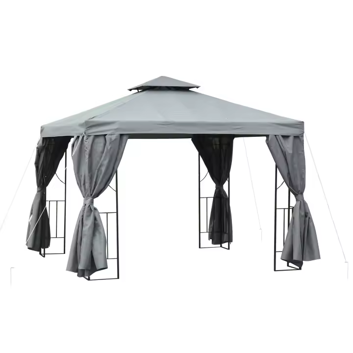 Outsunny Cenador de Jardín 3x3 m Pabellón para Exterior con Doble Techo de Ventilación y 4 Cortinas Laterales Extraíbles de Cremallera para Terraza Patio Exterior Gris - 1