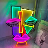 Decoración De Pared Neón Abstracto Cara Arte Impreso UV Con Iluminación Para Bares Clubes Habitaciones De Juegos Y Oficinas Regalo Único Para Cumpleaños - details 0