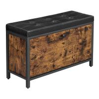 Banco zapatero industrial con cajón, asiento tapizado acolchado, capacidad para 6 pares, bául almacenaje, estructura de acero, marrón rústico y negro - details 1