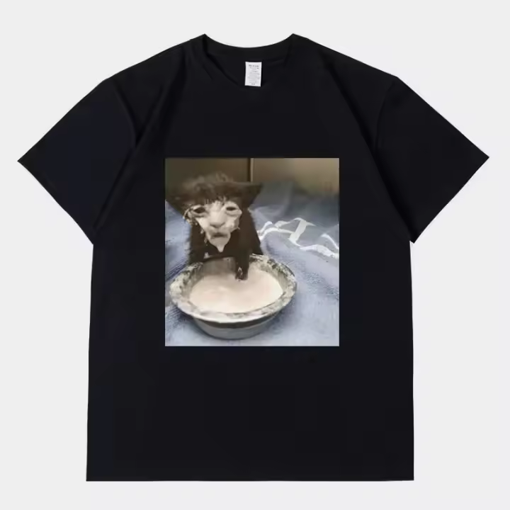 Camiseta De Gato Con Imagen De Meme De Leche Para Hombres Y Mujeres Estilo Casual Humor Extraño Camiseta Gráfica De Algodón Sobredimensionada Moda Streetwear - 1