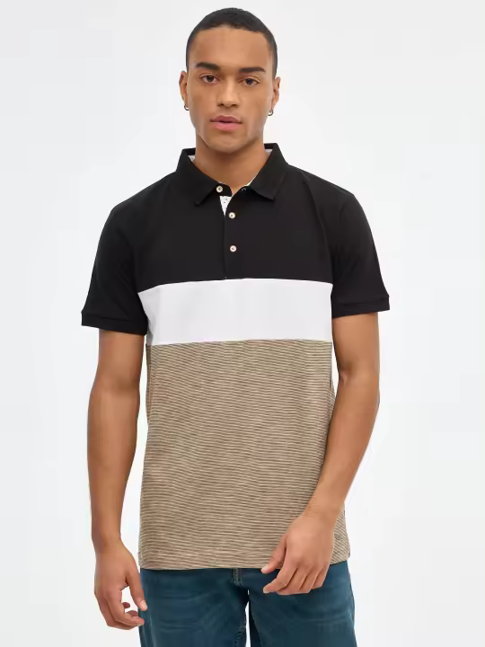 Polo regular de manga corta y cuello clásico con botones con estampado color block a rayas INSIDE - 1