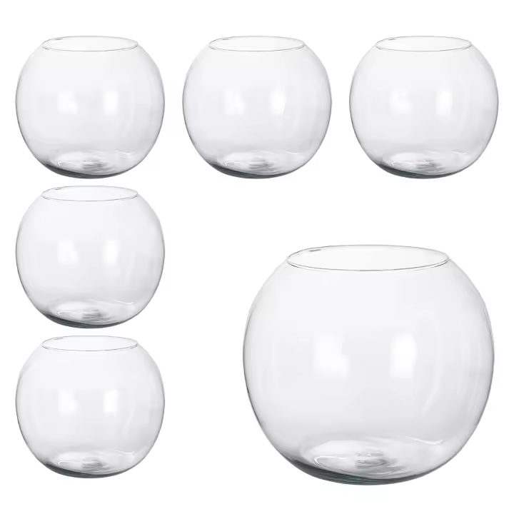 CM - Florero Bola de Cristal. Pack 6 Unidades. Disponible a Elegir en Varios Tamaños Diferentes. Pecera de Cristal Pequeña, Centro de Mesa para Restaurantes, Bares, Eventos. Bola Jarrón Cristal Transparente, para Ramos de Flores, Piedras, Velas - 1