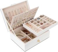 Joyero organizer para Collares, pendientes, correas, anillos, estuches de piel sintética con 3 Capas apilables, soporte para - details 3
