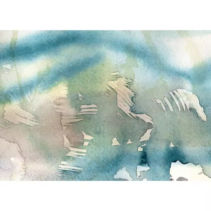Cuadro "REFLEJO EN MOVIMIENTO" Acuarela impreso Lienzo Alta Calidad Arte Contemporáneo Abstracto Wabi-sabi Naturaleza espacios orgánicos tierras verde azulado agua Reflejo movimiento transparencia baños pasillos salon profundidad Ref ANA DURAN A 527 - 1