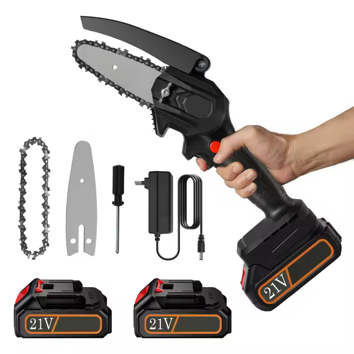 ​​Sierra de Cadena Eléctrica Mini 4'' (100mm), 350W, Corte Profundo 80mm - Ligera 1.2KG, Ideal para Podar Árboles y Jardinería Doméstica (Incluye 2 Cadenas Seguridad)​ - 1