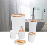 Juego de Almacenamiento de Baño de Bambú de 6 Piezas Dispensador de Jabón, Cepillo de Baño, Botella de Loción, Cubo de Cepillo de Dientes Accesorios de Baño de Almacenamiento - details 1
