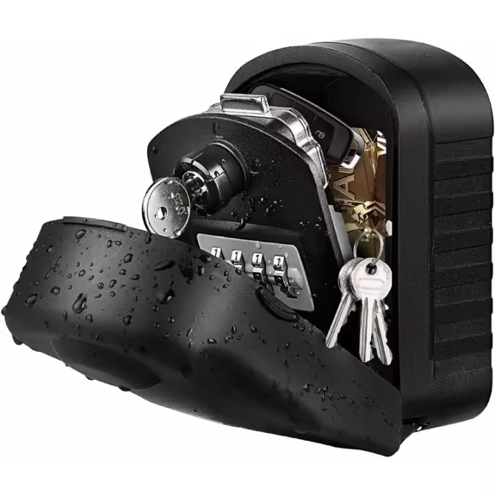 [Nueva generación] Caja de llaves grande segura con código y llaves de emergencia, caja de llaves montada en la pared con cubierta protectora exterior para fábrica, automóvil, garajes (negro) - 1