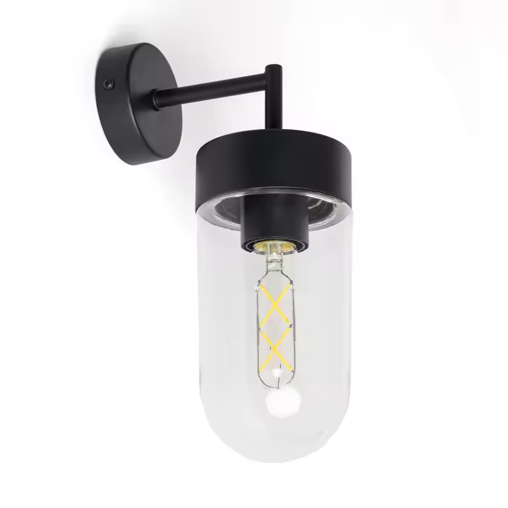Ledkia Lámpara de Pared Exterior Metal y Cristal Gerber Negro - 1