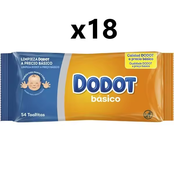 DODOT Básico Toallitas Húmedas - 54 Unidades por Paquete - Caja de 18 Paquetes | Limpieza Suave y Eficaz para tu Bebé - 1