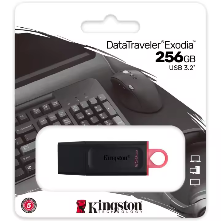Pendrive Kingston Exodia. Memoria USB, Unidad flash  de  256 GB - USB 3.2 (Gen 1) color  Negro, Rosa - 1