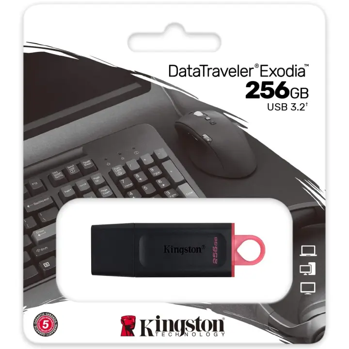 Pendrive Kingston Exodia. Memoria USB, Unidad flash  de  256 GB - USB 3.2 (Gen 1) color  Negro, Rosa - 1
