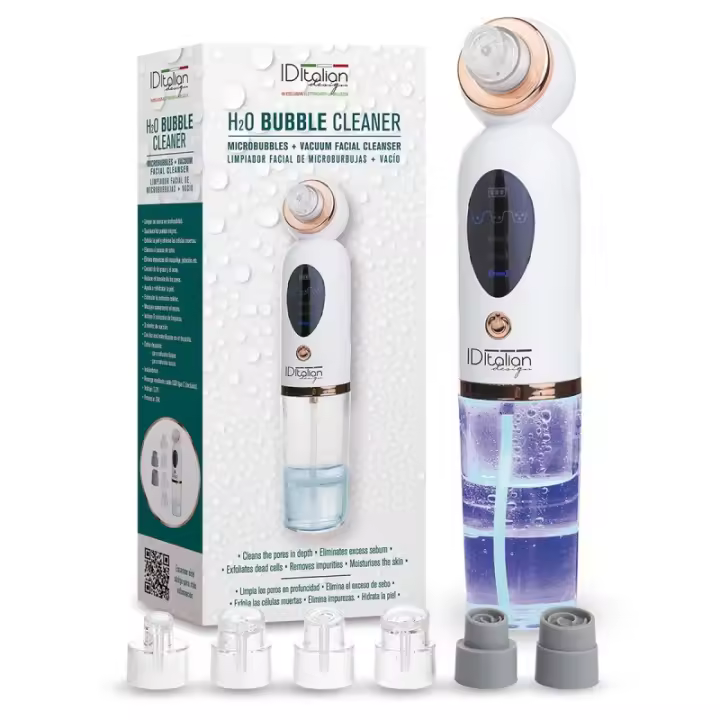 Italian Design- Dispositivo de Limpieza Facial con Microburbujas y Succión Negativa, Luz Azul Esterilizante, 3 Niveles de Succión, 6 Cabezales de Limpieza - Rehidrata y Exfolia la Piel, Control de Grasa y Puntos Negros - 1