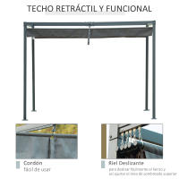Outsunny Pérgola 3x2 m Cenador de Jardín con Techo Retráctil de Poliéster con Recubrimiento Resistente para Celebraciones Fiestas Bodas - details 4