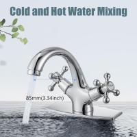 Grifo para lavabo de baño, de solo orificio, Con Manija Doble, fría y Caliente, Con perilla Cruzada, mezclador para lavabo de Grifo con Placa de cubierta y drenaje emergente, Chrome Pulido - details 1