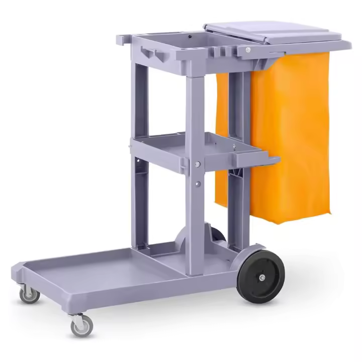 PAMEX Carro Profesional de Limpieza Plástico con Tres bandejas con Saco de Vinilo de 100 Lt. más tapadera. Medidas 120x52x96 cm. (L x F x A). - 1
